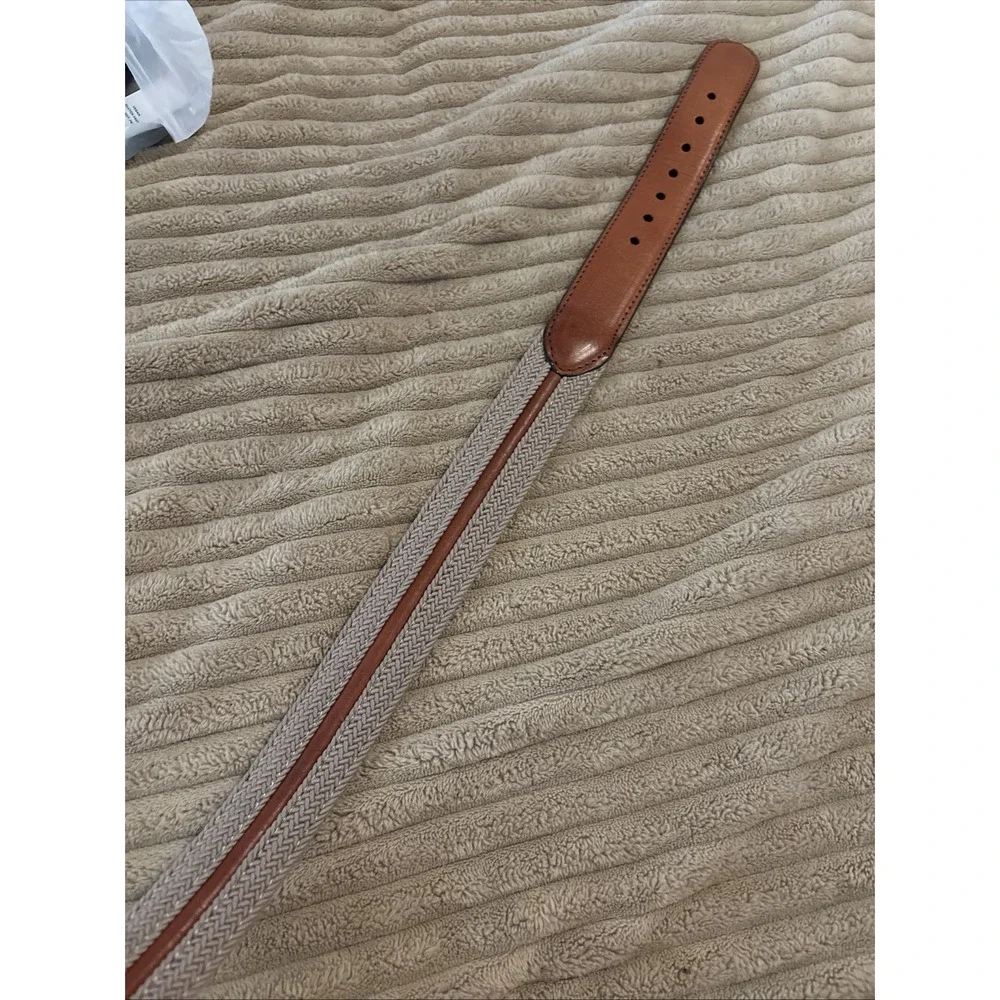 PGA Tour Tan Canvas Webbing Golf Belt Mens 34 Brown Leather Silver Buckle
